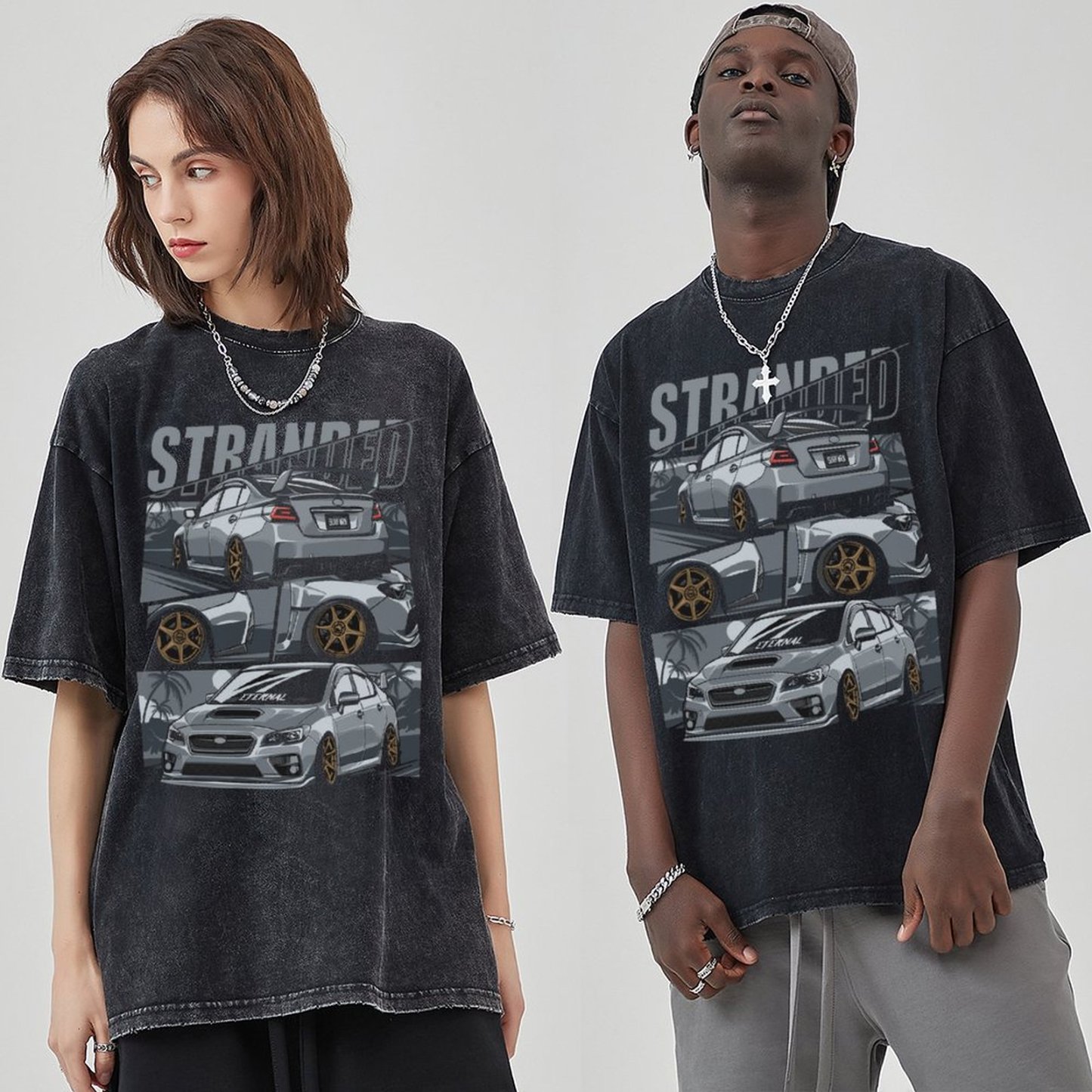 Unisex Vintage Solid Wash Denim T-Shirts 2306101563