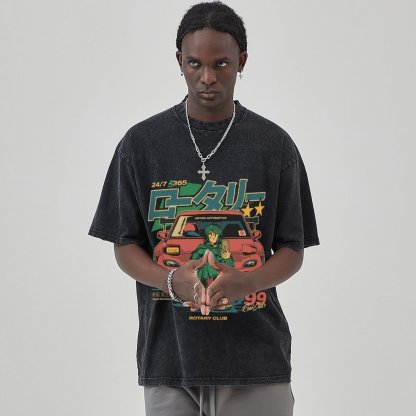 Casual T-shirt Anime Printed Denim Washed T-shirt