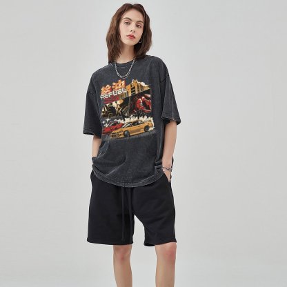 Unisex Vintage Solid Wash Denim T-Shirts 1017