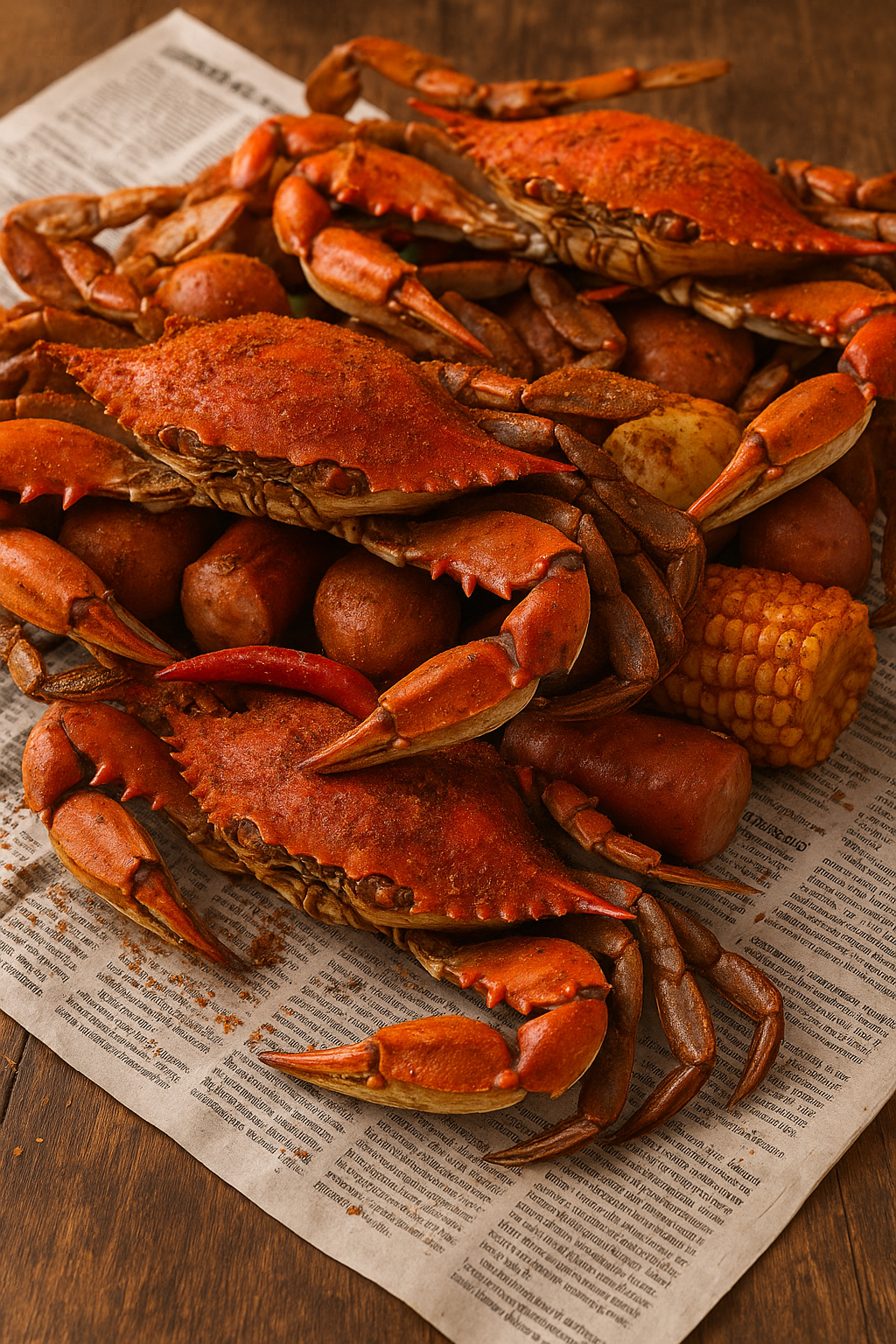 Maryland blue crab boil with Old Bay seasoning and dipping sauces made with Chilau