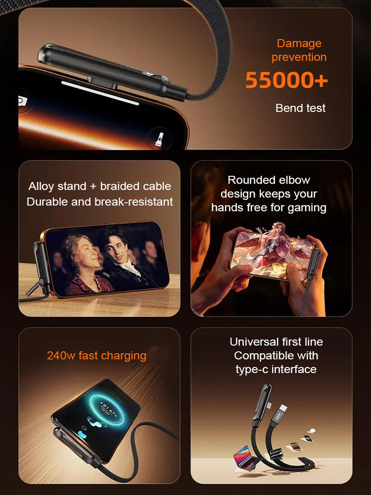 🔋 Adjust freely,Instantly Transforms into a 3D Stand,240Wsuper-fast charging, universal for smartphones and tablets
