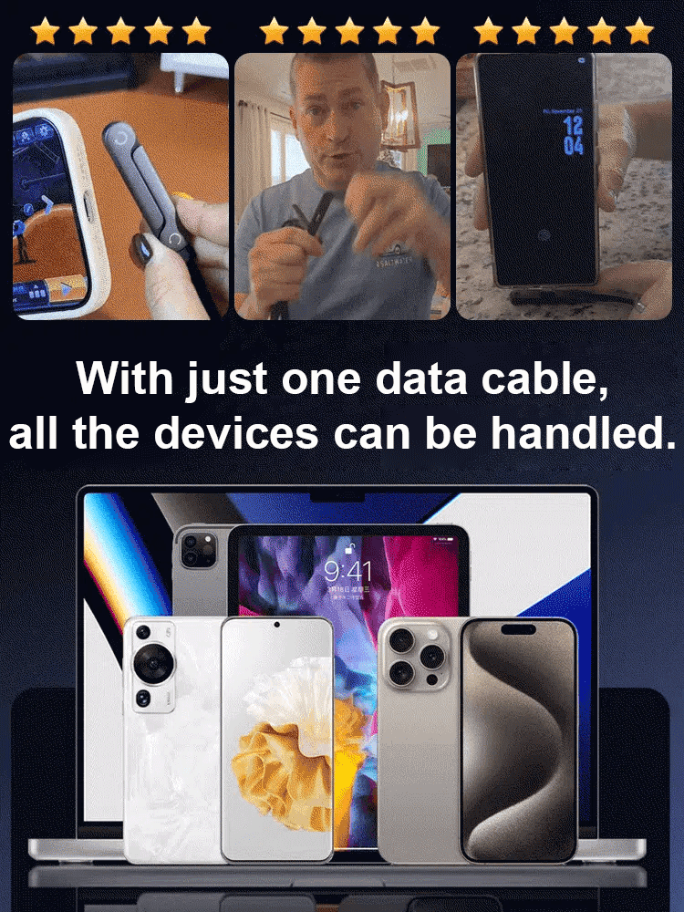 🔋 Adjust freely,Instantly Transforms into a 3D Stand,240Wsuper-fast charging, universal for smartphones and tablets