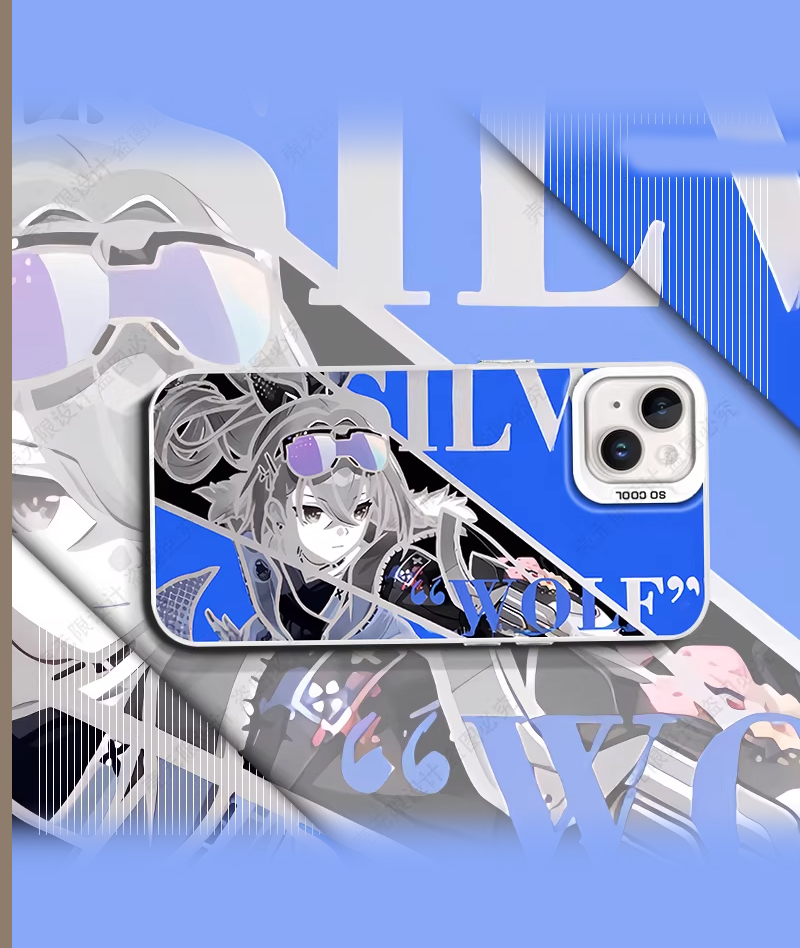 Honkai: Star Rail Aventurine & Acheron Phone Case Holographic Silver Plated