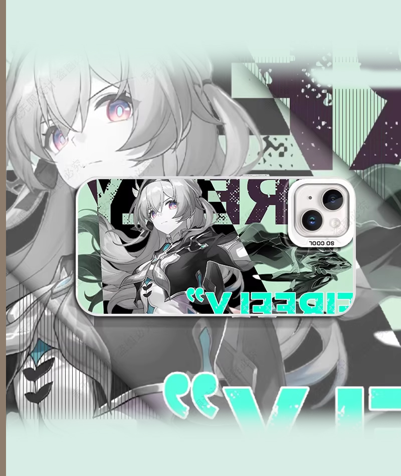 Honkai: Star Rail Aventurine & Acheron Phone Case Holographic Silver Plated