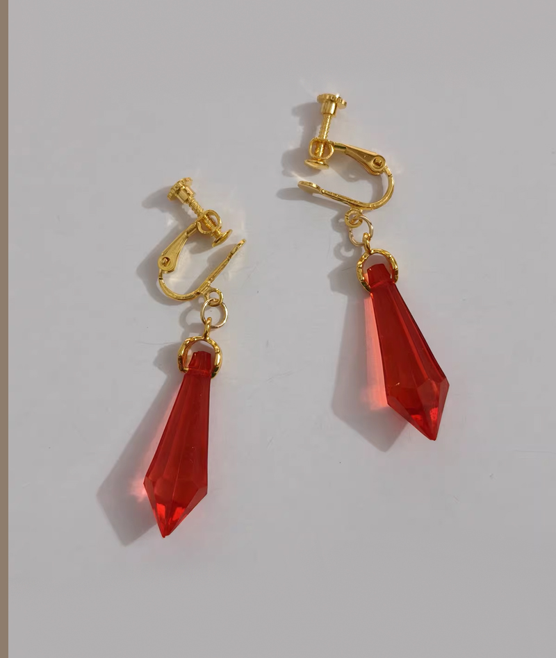 Honkai: Star Rail Anaxa Inspired Red Crystal Earrings