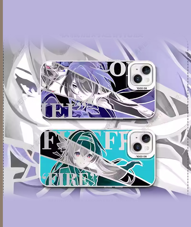 Honkai: Star Rail Aventurine & Acheron Phone Case Holographic Silver Plated