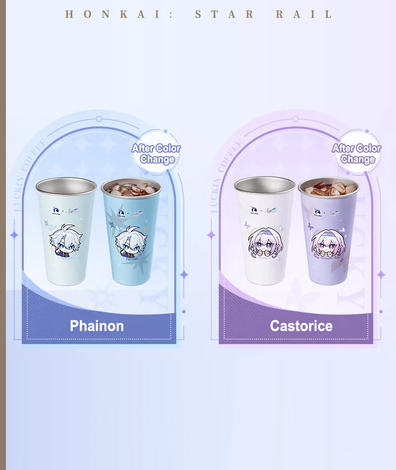 Official HSR x Luckin Coffee Collab Merch: Phainon & Castorice Badge & Cold Color-Changing Cup