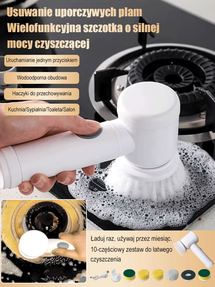 【10-częściowy zestaw】Wielofunkcyjna elektryczna szczotka czyszcząca
