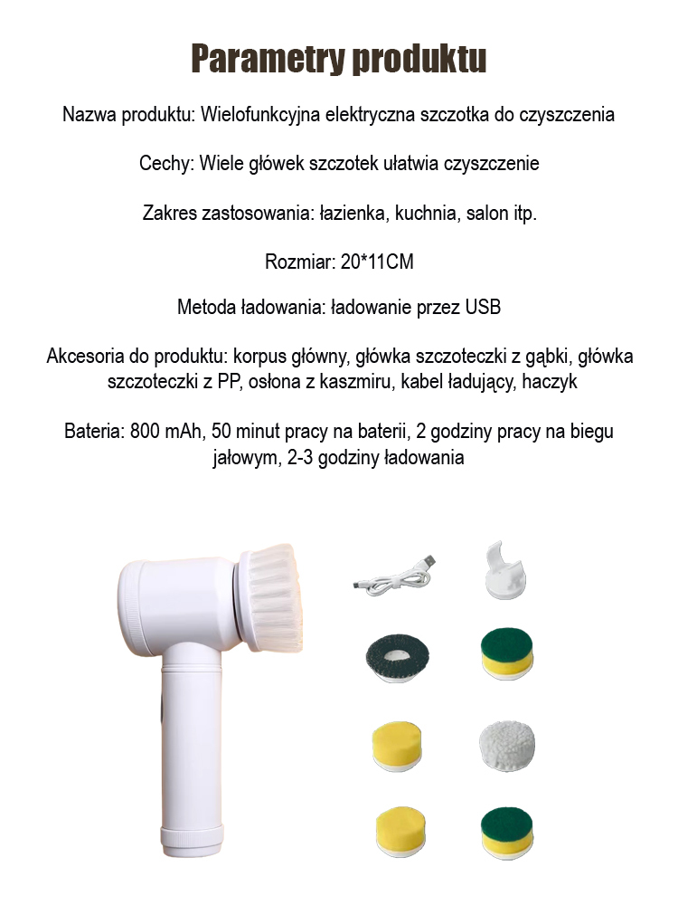 【10-częściowy zestaw】Wielofunkcyjna elektryczna szczotka czyszcząca