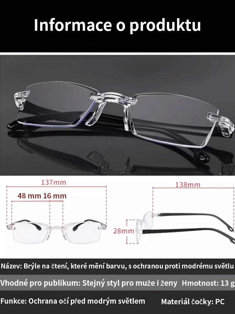 SL-Brýle na čtení měnící barvu proti modrému světlu