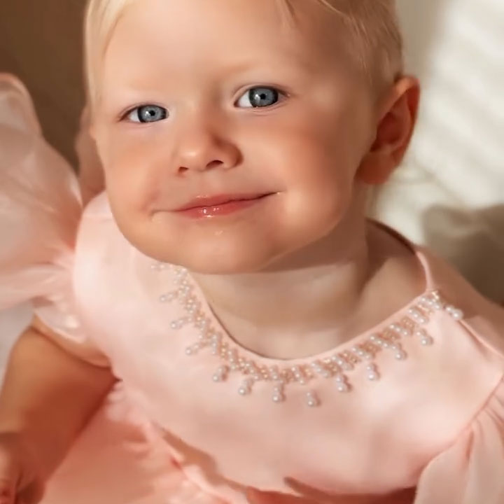 Toddler Pink Puffy Party Formal Pearls Bow Princess Dress