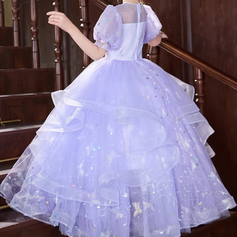 Chemical Fiber Blend Rosette Sequins Folds Short Sleeve Maxi Dresses - image 5