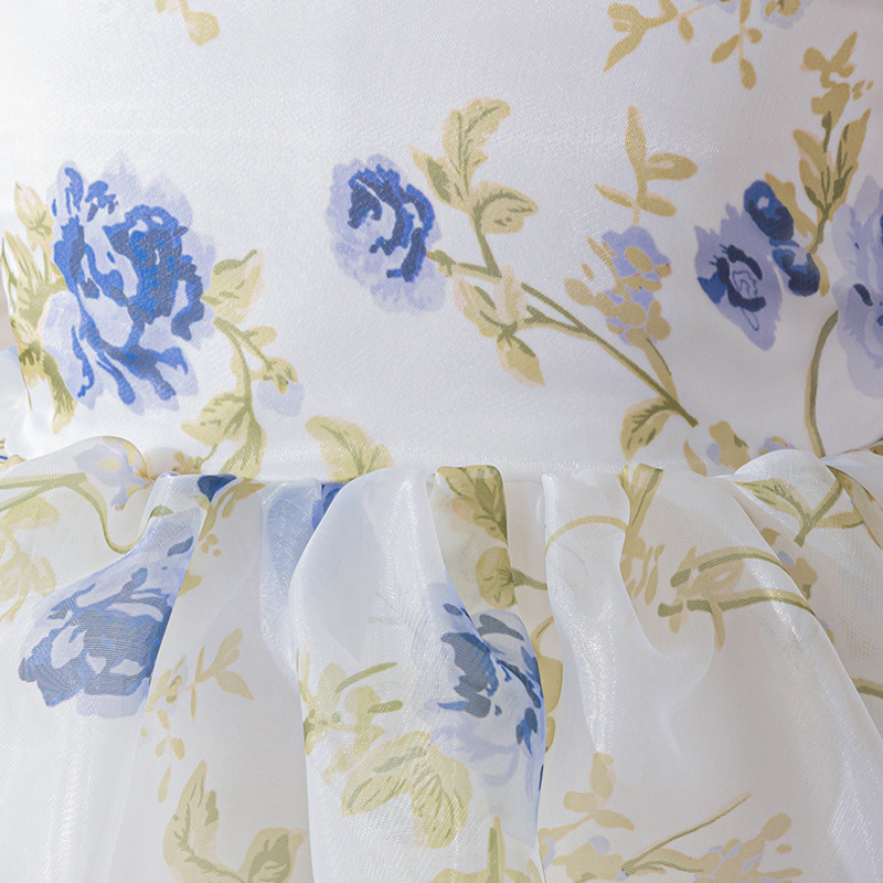 Organza Bow Split Joint Printing Short Sleeve Midi Dresses - image 12