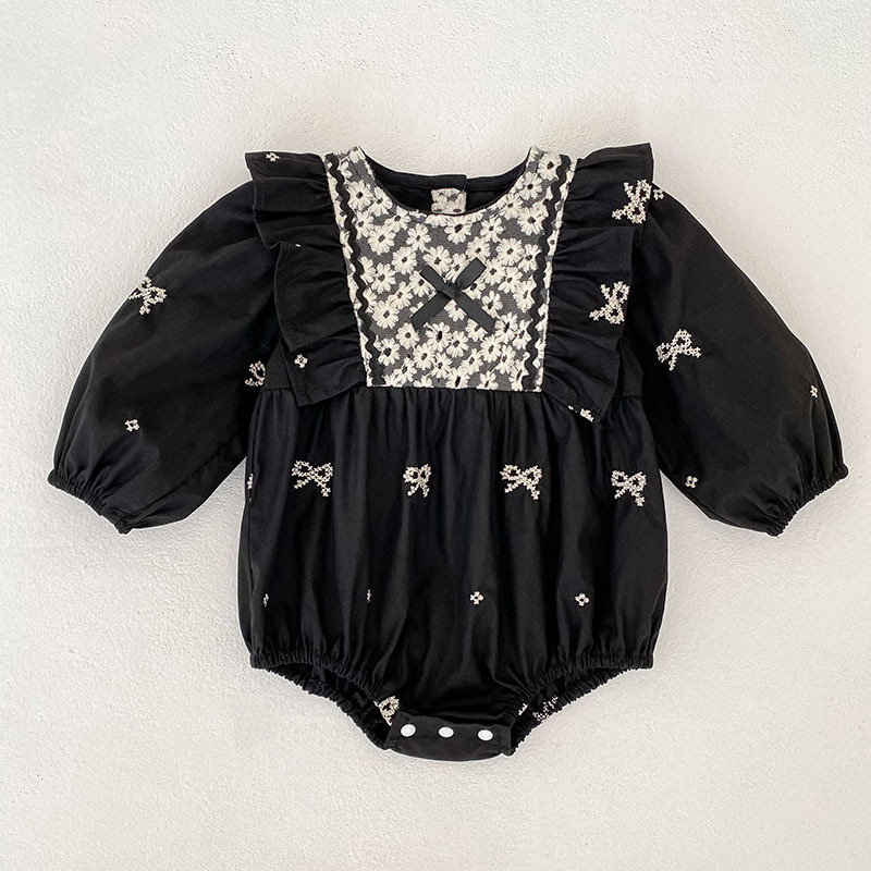 Cotton Bow Floral-embroidered Long Sleeve Regular Dresses&Bodysuit - image 15