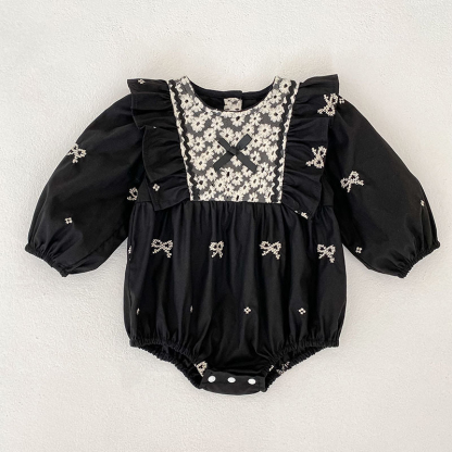 Cotton Bow Floral-embroidered Long Sleeve Regular Dresses&Bodysuit - image 15