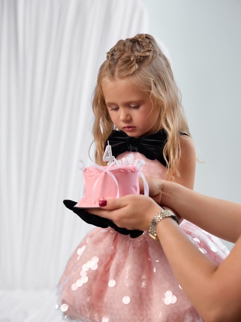 Glitter Bow Sleeveless Short Dresses With Gloves - image 5