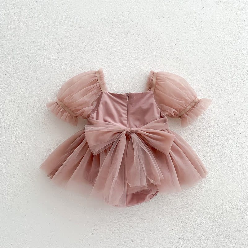 Mesh Bow Folds Short Sleeve Crop Bodysuit - image 4