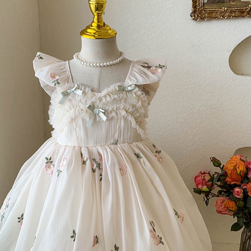 Georgette Bow Floral-embroidered Cap Sleeve Short Dresses - image 12