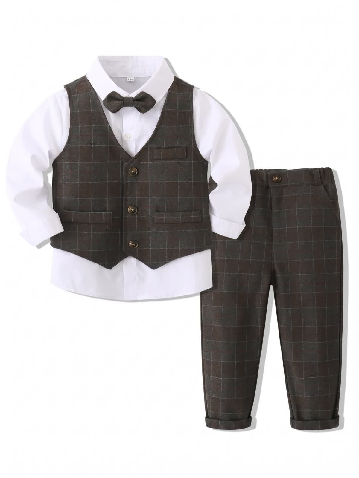 Cotton Bow Long Sleeve Regular 3-piece Formal Suit - Green Set - 120cm - image 16