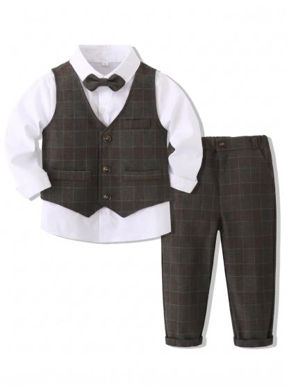 Cotton Bow Long Sleeve Regular 3-piece Formal Suit - Green Set - 120cm - image 16
