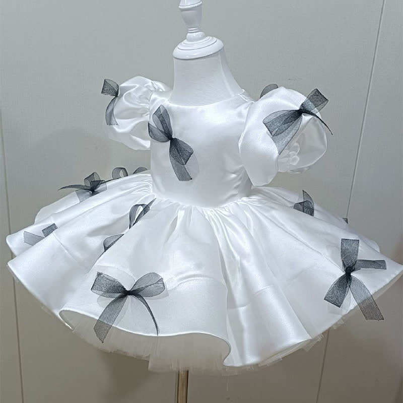 Satin Bow Short Sleeve Midi Dresses - image 4