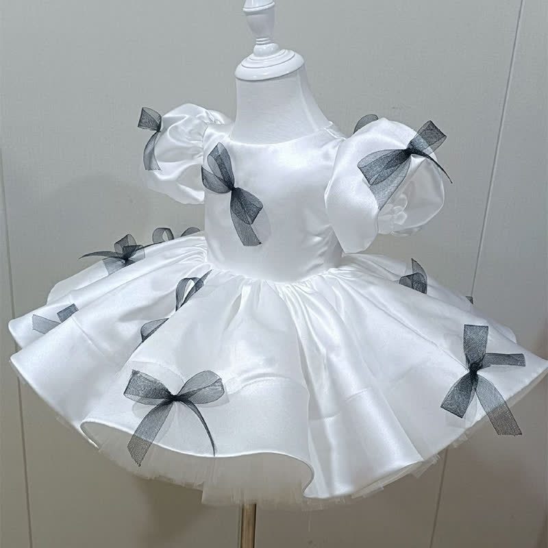 Satin Bow Short Sleeve Midi Dresses - image 4