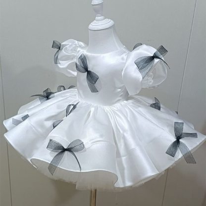 Satin Bow Short Sleeve Midi Dresses - image 4