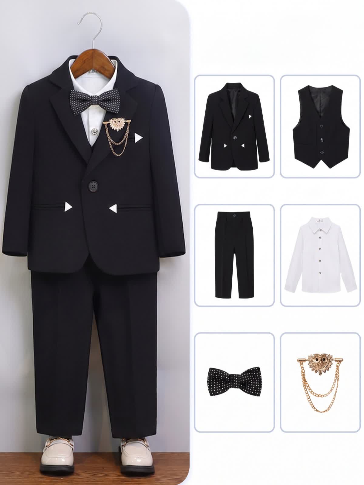 Chemical Fiber Blend Bow Long Sleeve Regular Six-piece Formal Suit - Black 6-piece Set - 170cm - image 13