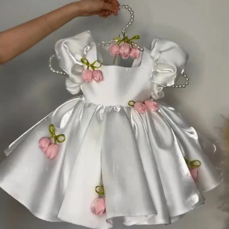 Satin Rosette Short Sleeve Midi Dresses - image 4
