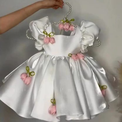 Satin Rosette Short Sleeve Midi Dresses - image 4