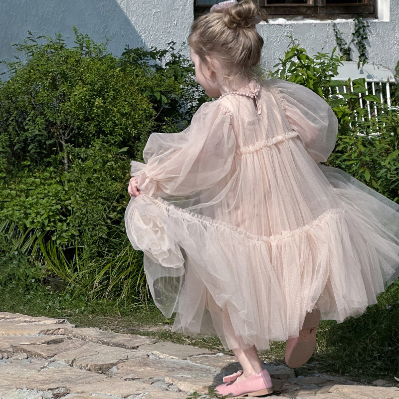 [Archive Sale] Mesh Folds Lace Long Sleeve Mid-long Dresses - image 19