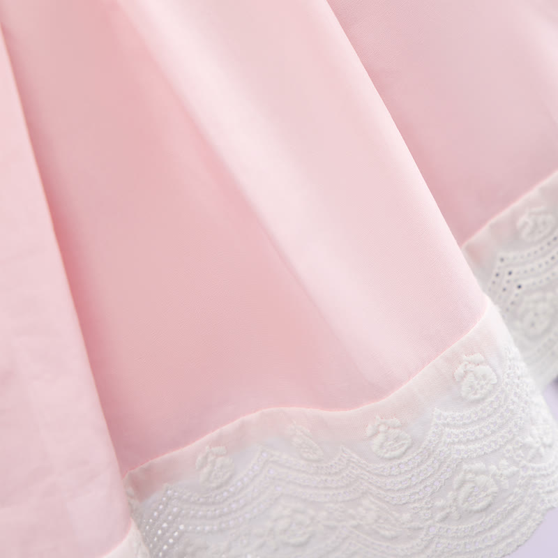 100% Cotton Bow Stitching Lace Short Sleeve Short Dresses - image 13