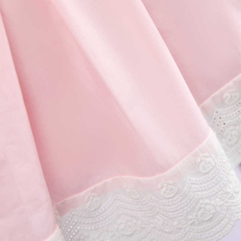 100% Cotton Bow Stitching Lace Short Sleeve Short Dresses - image 13