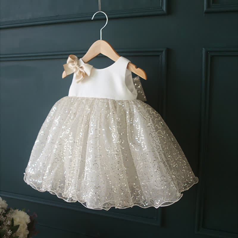 Organza & Glitter Bow Sequins Sleeveless Short Dresses - image 4