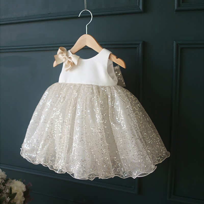 Organza & Glitter Bow Sequins Sleeveless Short Dresses - image 4