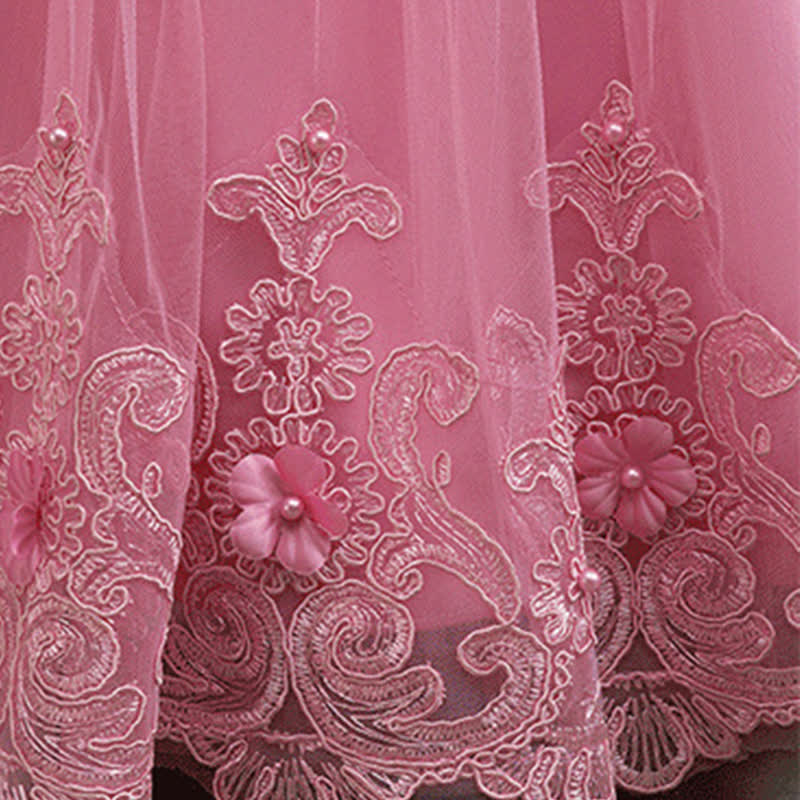 Mesh Lace Rosette Long Sleeve Maxi Dresses - image 12