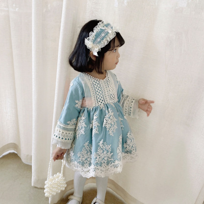 Lace Bow Lace Edge Long Sleeve Midi Dresses With Headband - image 9