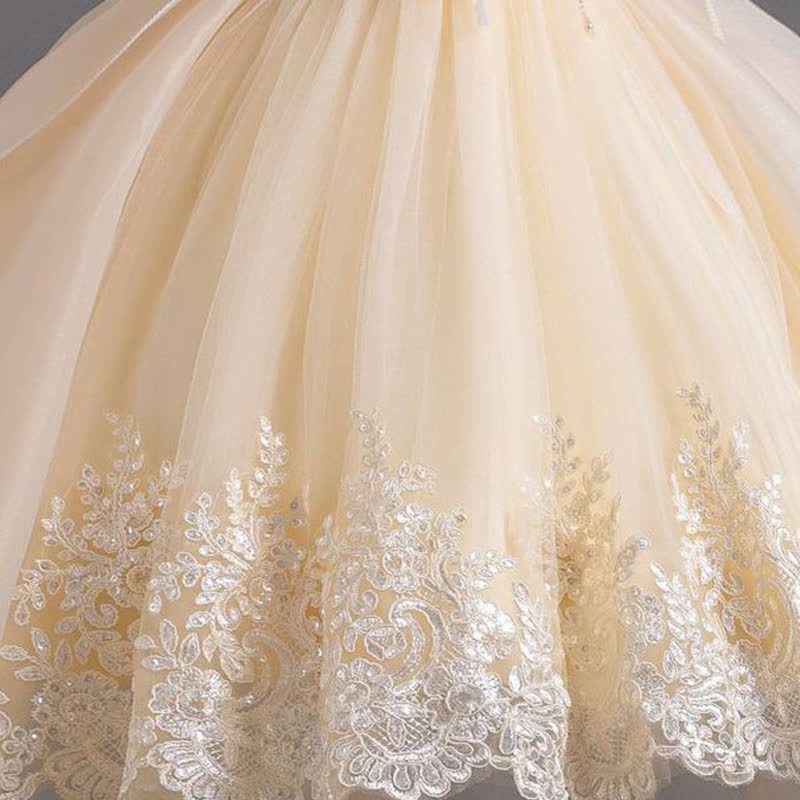 Organza Lace Bow Rosette Short Sleeve Maxi Dresses - image 16