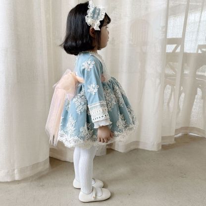 Lace Bow Lace Edge Long Sleeve Midi Dresses With Headband - image 13