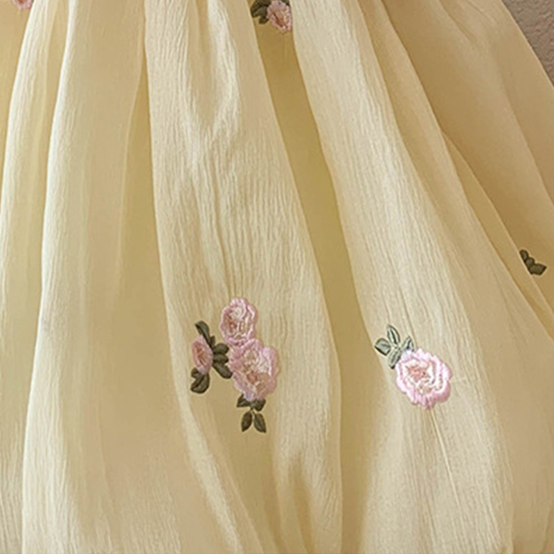 Georgette Bow Floral-embroidered Cap Sleeve Short Dresses - image 6