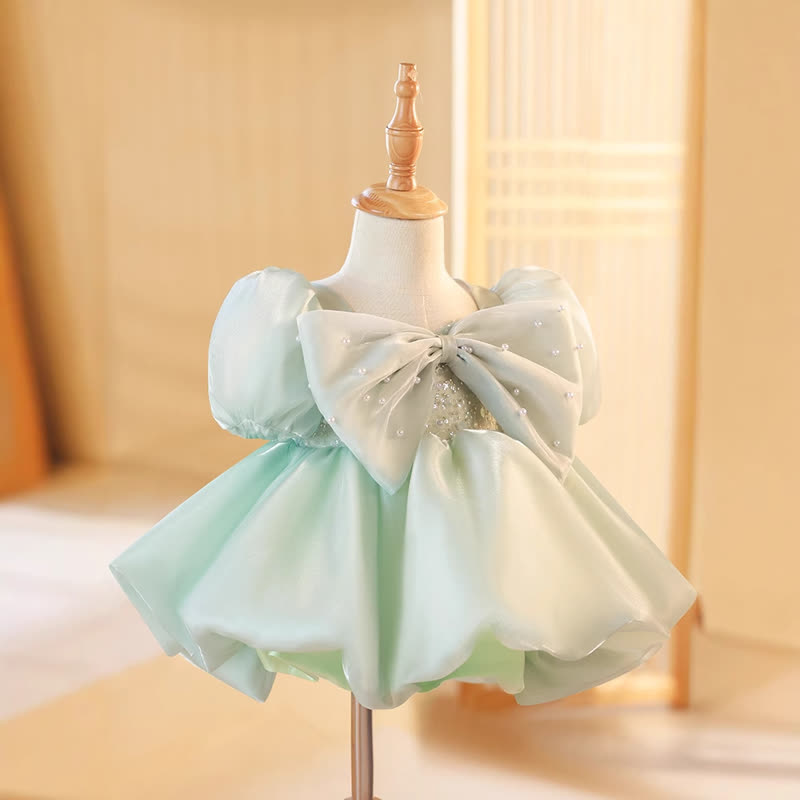 Organza Beaded Bow Short Sleeve Short Dresses - image 4