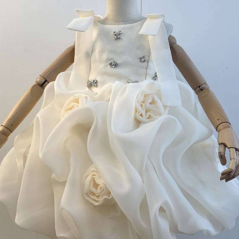 Organza Rosette Bow Rhinestone Sleeveless Short Dresses - image 11