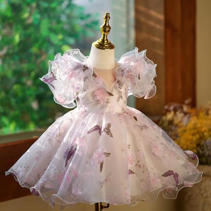 Organza Folds Bow Imitation Pearls Cap Sleeve Mid-long Dresses - image 3