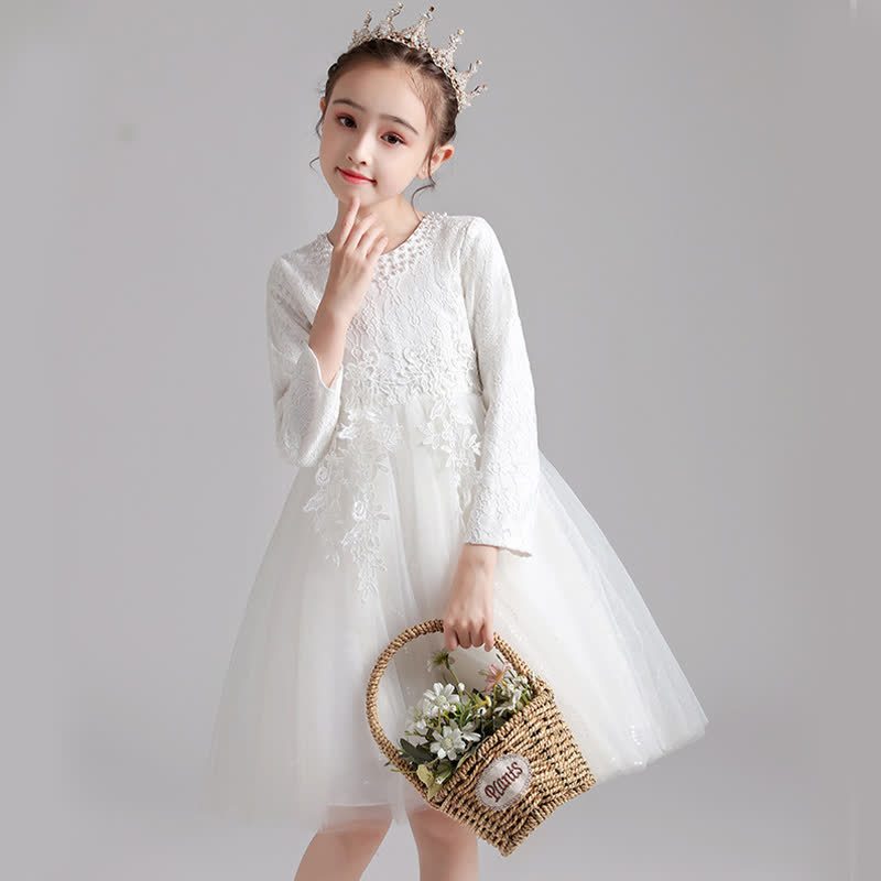 Lace Pearl Applique Long Sleeve Midi Dresses - image 3