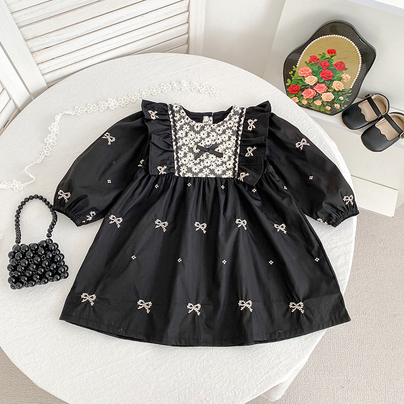 Cotton Bow Floral-embroidered Long Sleeve Regular Dresses&Bodysuit - image 4