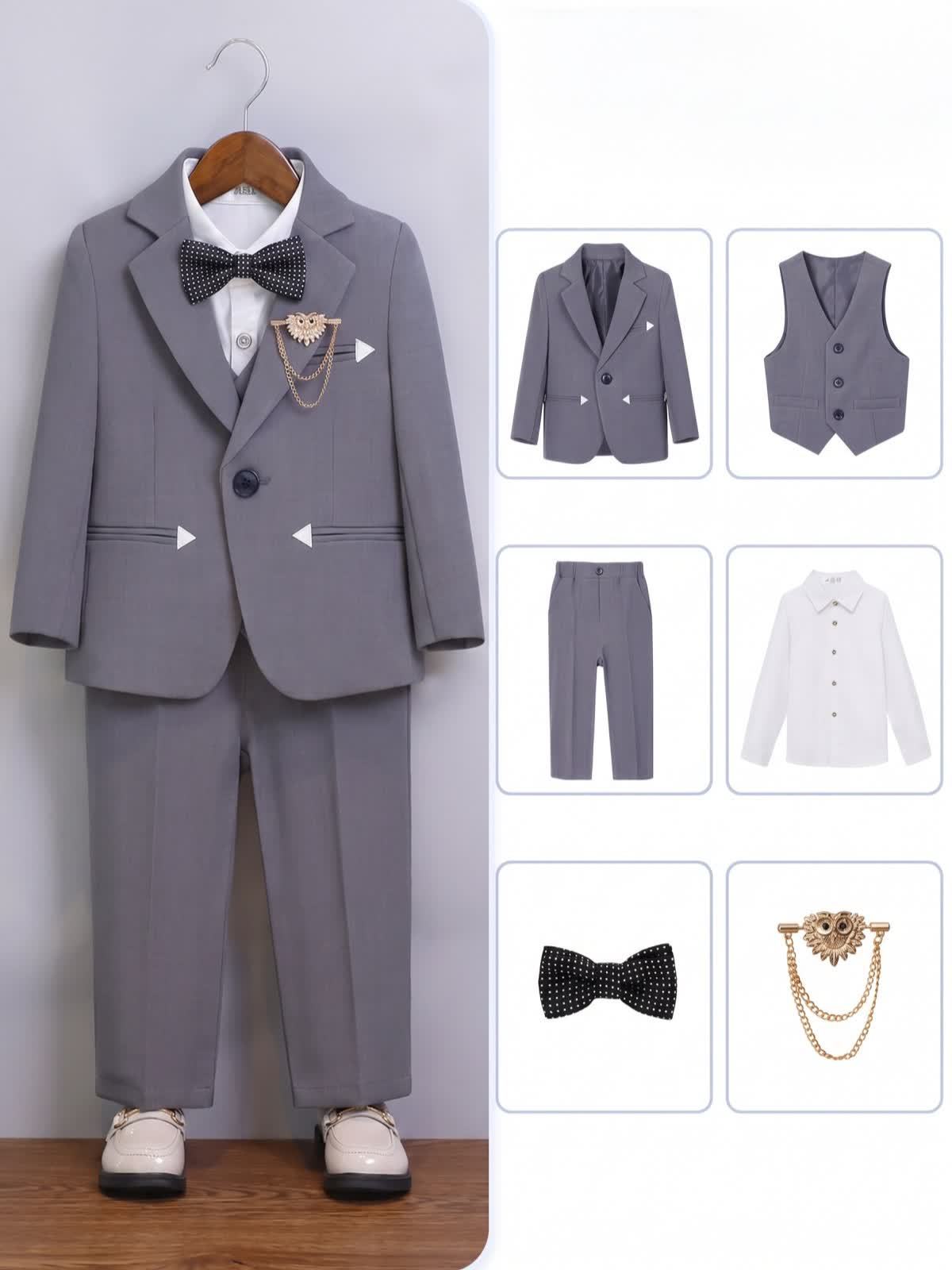 Chemical Fiber Blend Bow Long Sleeve Regular Six-piece Formal Suit - Grey 6-piece Set - 170cm - image 7
