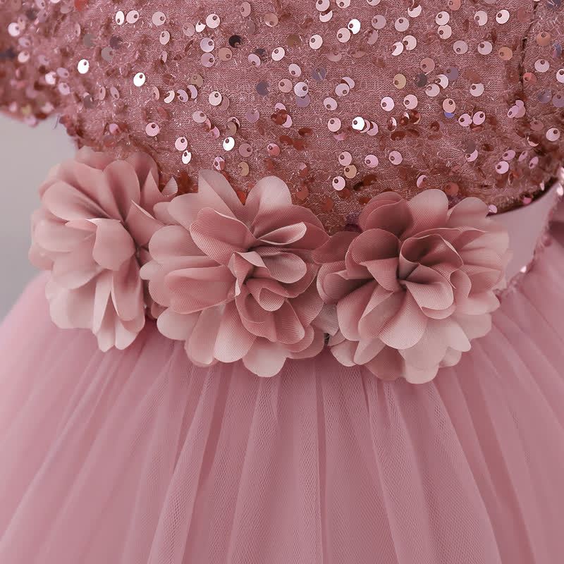 Sequins & Mesh Bow Sequins Short Sleeve Mid-long Dresses - image 21