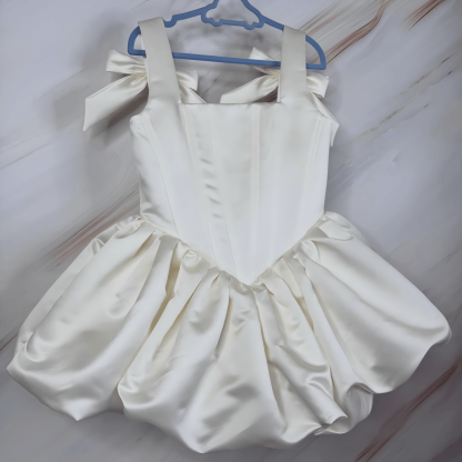 Satin Bow Sleeveless Midi Dresses - Ivory White - 15-16Y - image 8