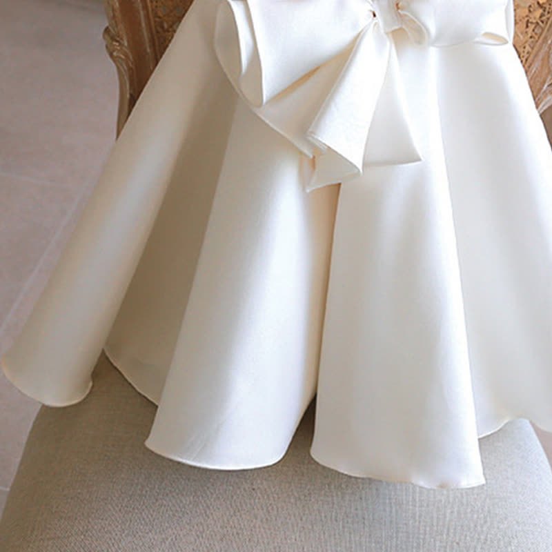 Chemical Fiber Blend Imitation Pearls Bow Sleeveless Mid-long Dresses - image 6