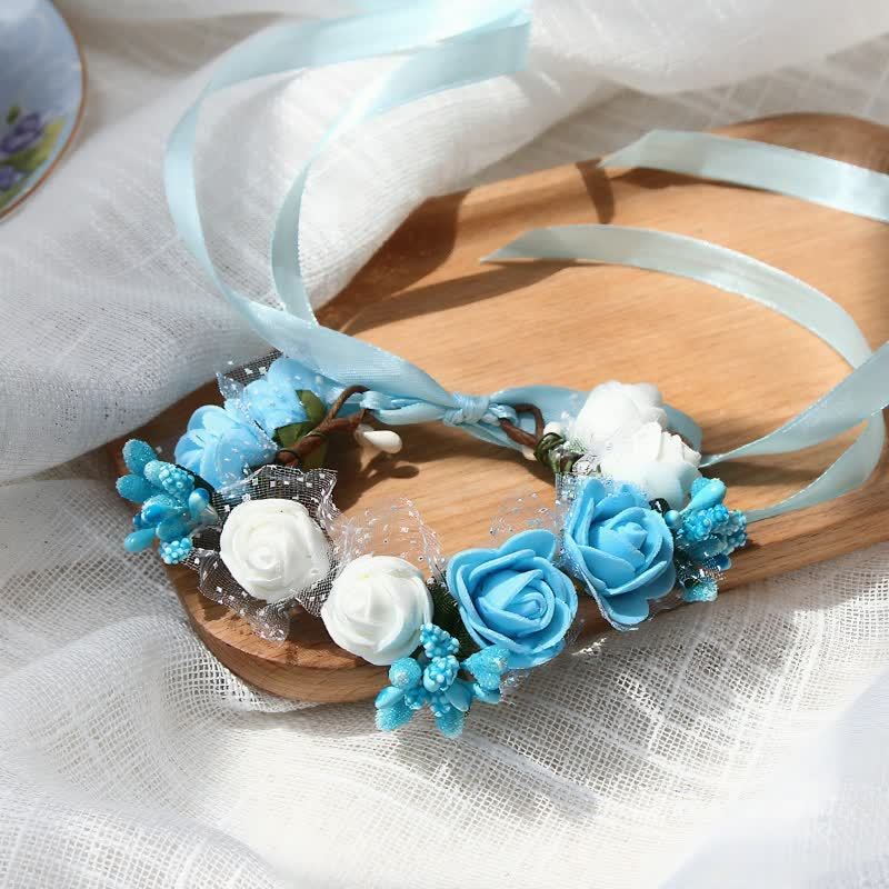 Solid Rosette Wrist Corsage - Blue White - 17CM - image 10
